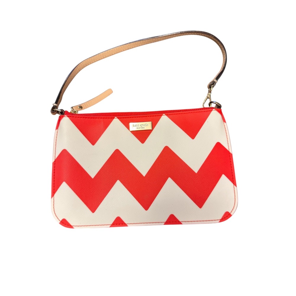 Kate Spade Wristlet Womens Small Red White Chevron Saffiano Zip Pouch - Picture 1 of 4